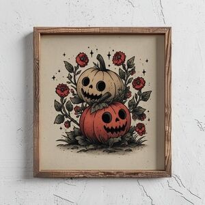 Vintage-Inspired Spooky Floral Halloween Pumpkin Tattoo Flash — Fall Pumpkins